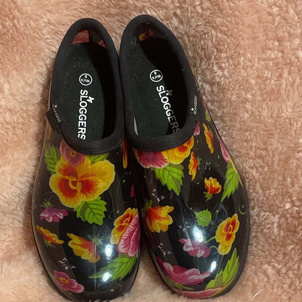 Sloggers Black Floral Clogs